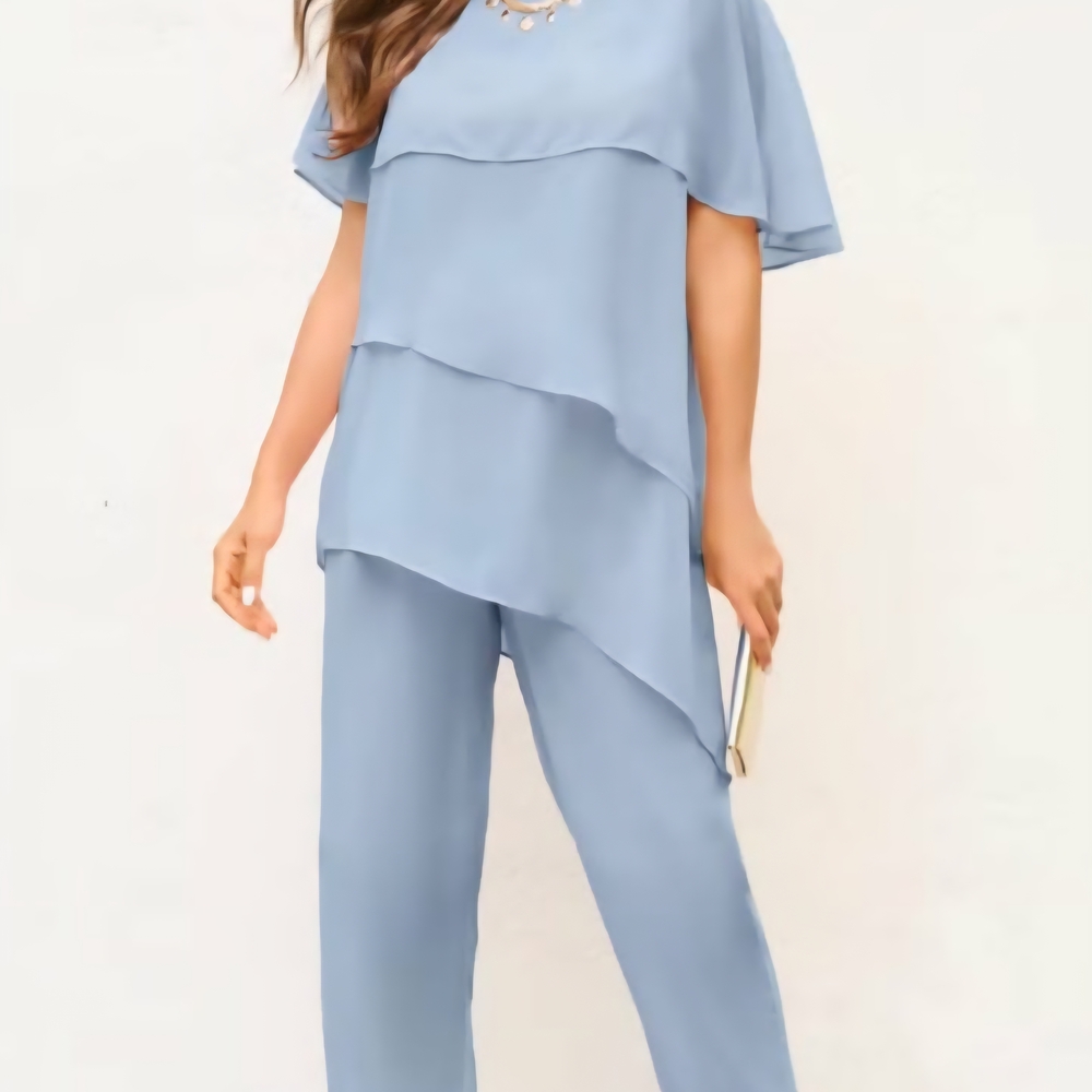 Plus-Size 2 Piece Tierred Ruffle Top and Pant Set Woman's Petite 20WP